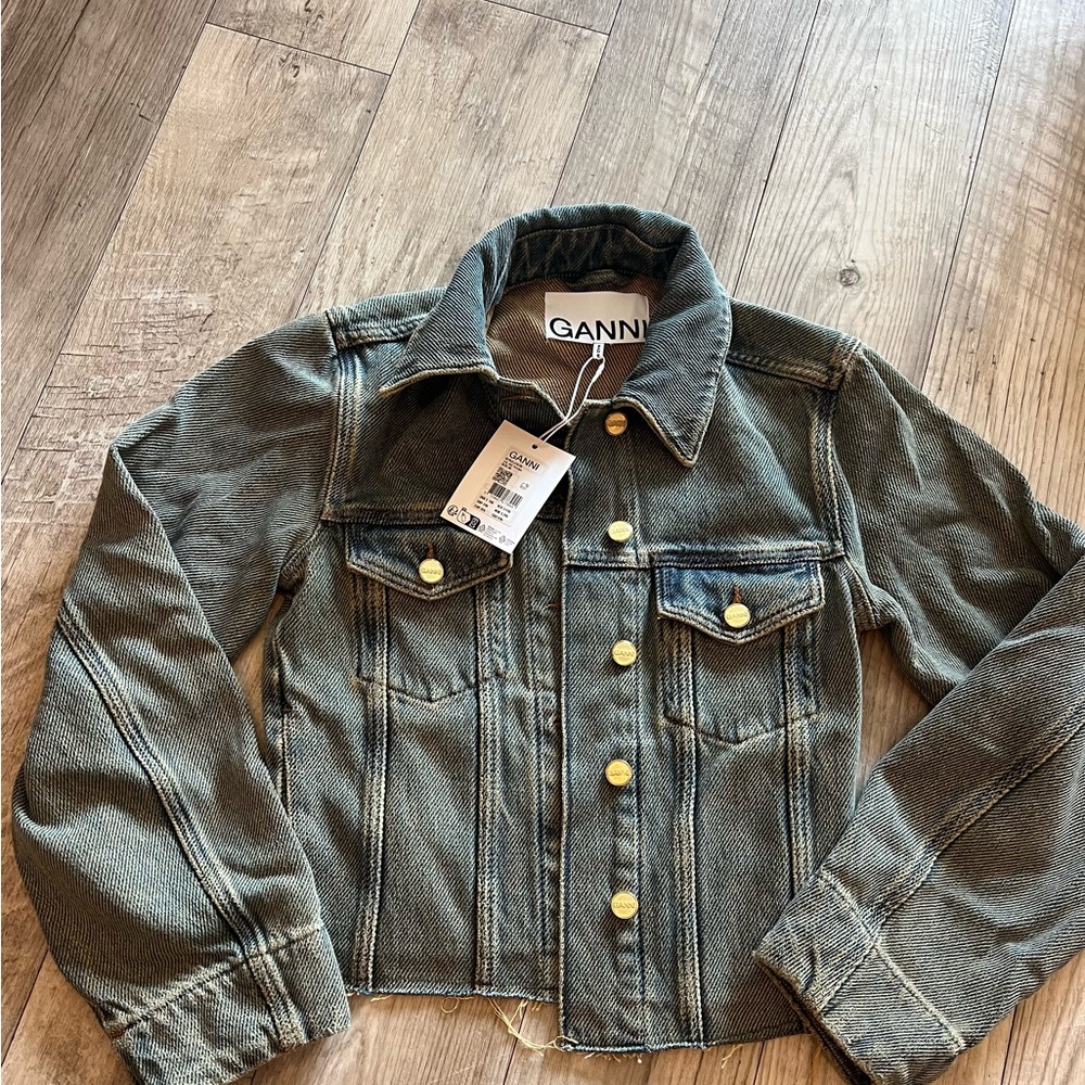 Ganni Denim Jacket with Gold Buttons
